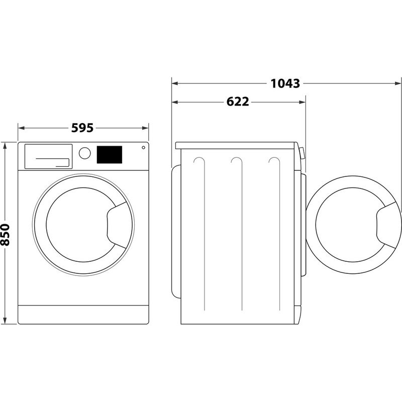 Bauknecht Waschmaschine Standgerät WM BB 814 A Schwarz Frontlader A Technical drawing