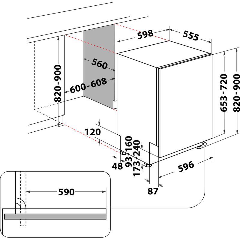 Bauknecht Dishwasher Einbaugerät B0I D551A S Vollintegriert (Lieferung ohne Möbelfront) B Technical drawing