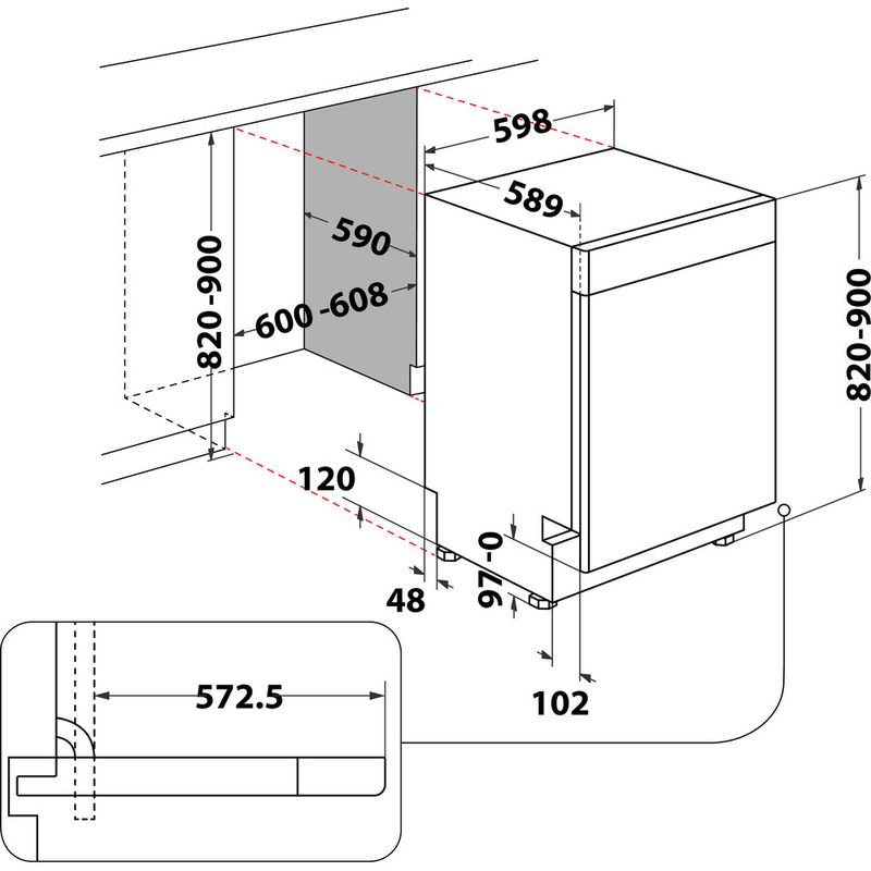 Bauknecht Dishwasher Einbaugerät B0U D651A X Unterbau B Technical drawing